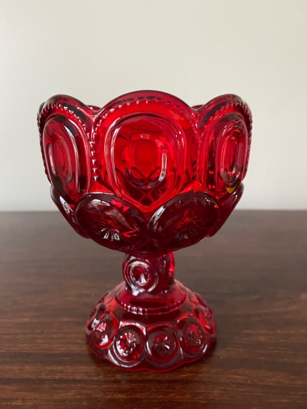 L.E. Smith • Moon and Stars • Ruby Red Pressed • Glass Compote Candy Dish
